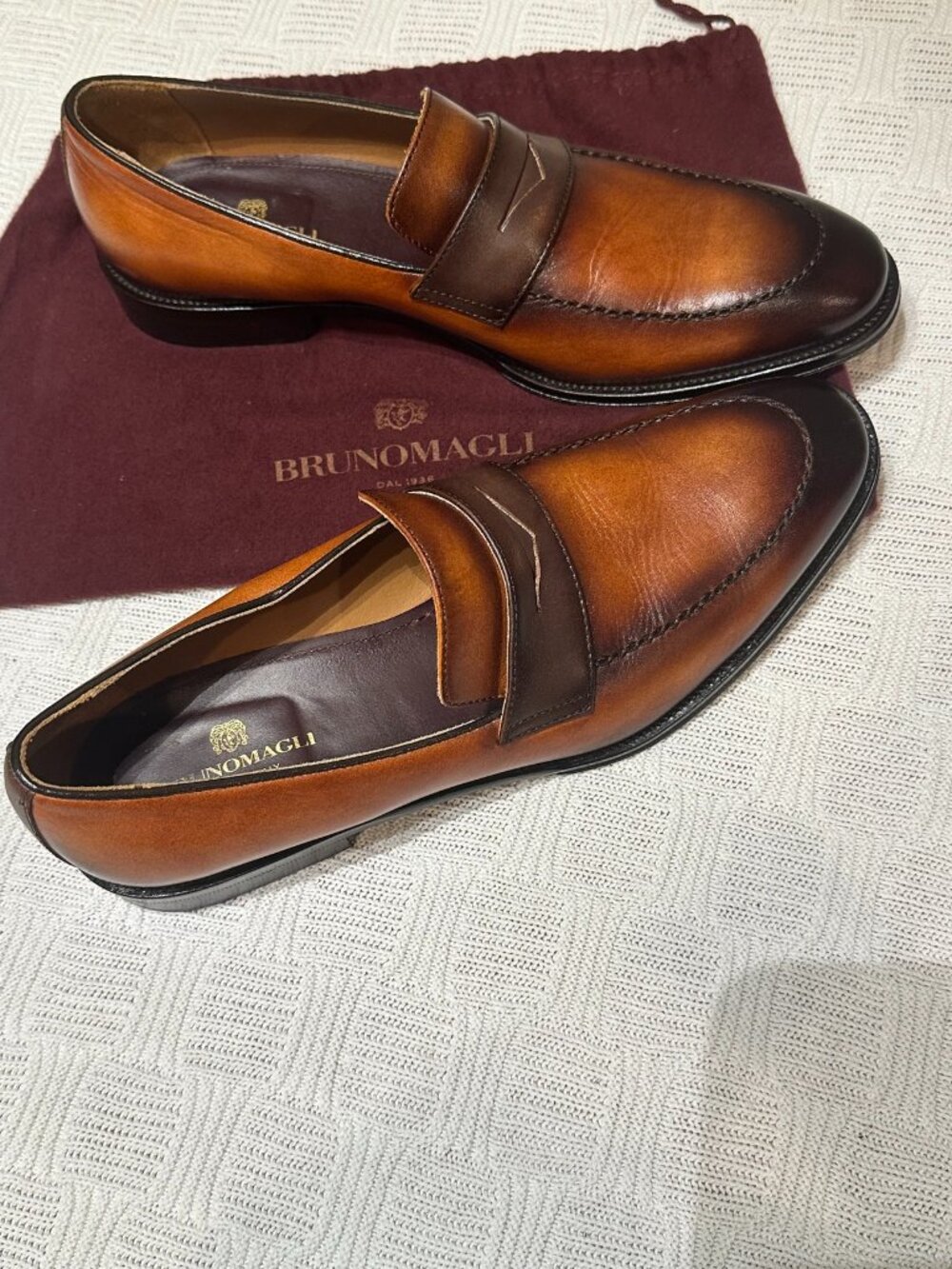 Bruno Magli Arezzo Cognac Leather Penny Loafers Mens 10 Made in Italy